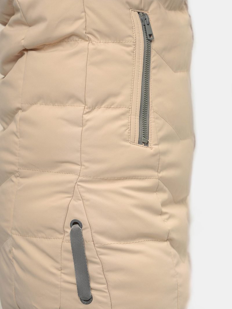 Kamizelka damska długa pikowana z kapturem beżowa OZONEE N/7042