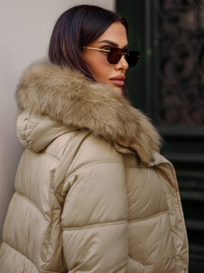 Kurtka zimowa damska z futerkiem beżowa OZONEE JS/5M3256/62