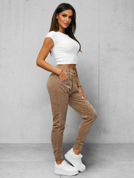 Spodnie dresowe damskie welurowe ciemno-beżowe OZONEE JS/8K1532/91