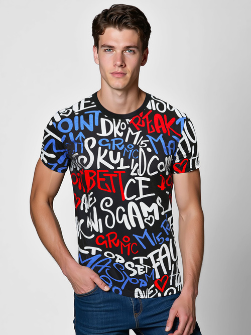 T-shirt męski z nadrukiem czarny OZONEE O/T1271/3Z