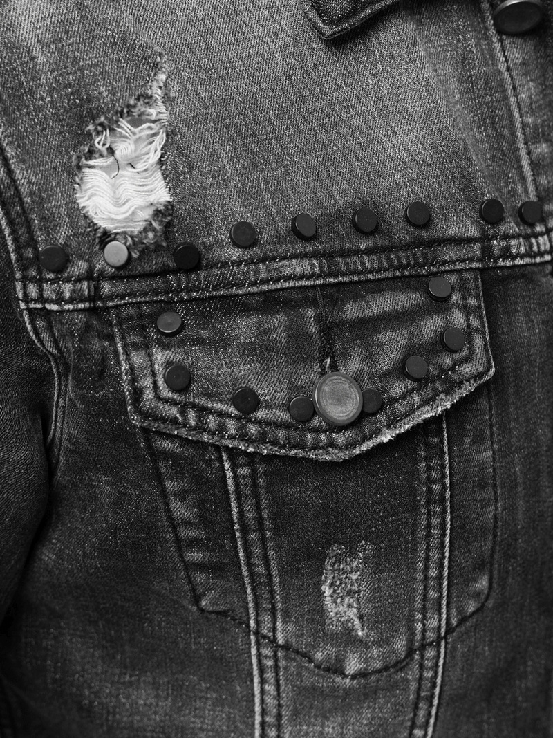 Kurtka męska jeansowa z nitami czarna OZONEE NB/MJ504N