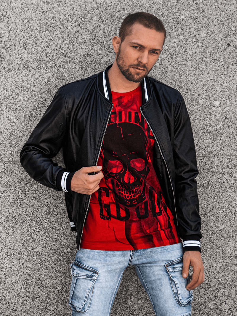 Kurtka skórzana męska czarna OZONEE JB/JP1132