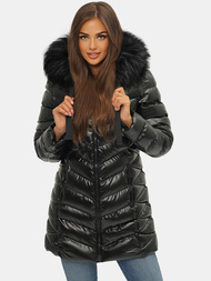 Kurtka zimowa damska z futerkiem czarna OZONEE JS/M778/392B