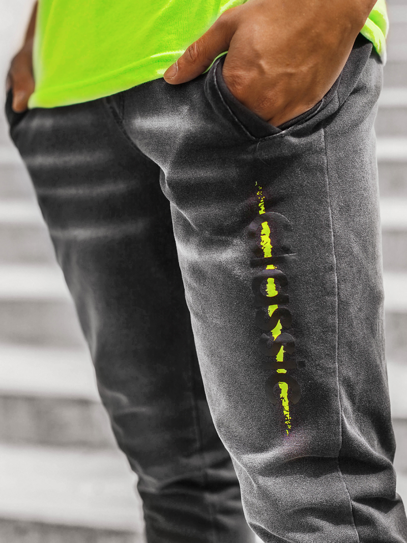 Spodnie męskie jogger czarno-zielone OZONEE JS/KK1102-2