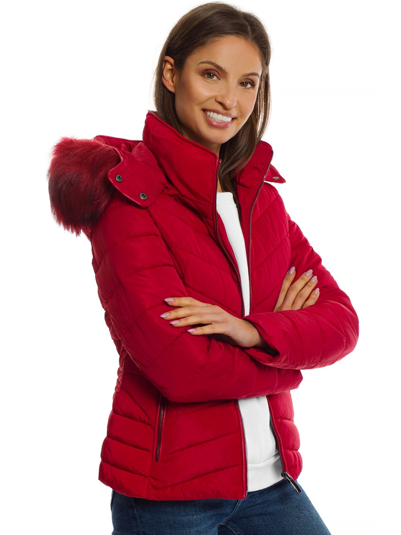 Kurtka zimowa damska z futerkiem bordowa OZONEE O/DK024/4