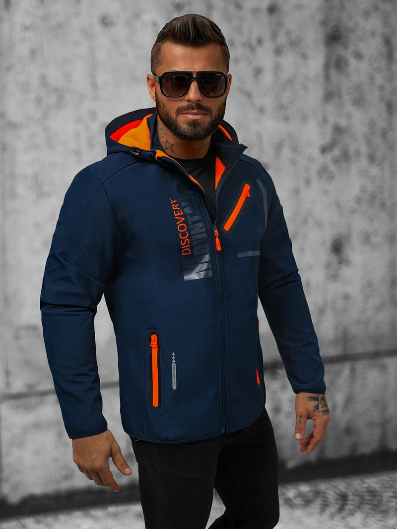 Kurtka softshell męska z kapturem granatowa OZONEE JS/HH023/4Z