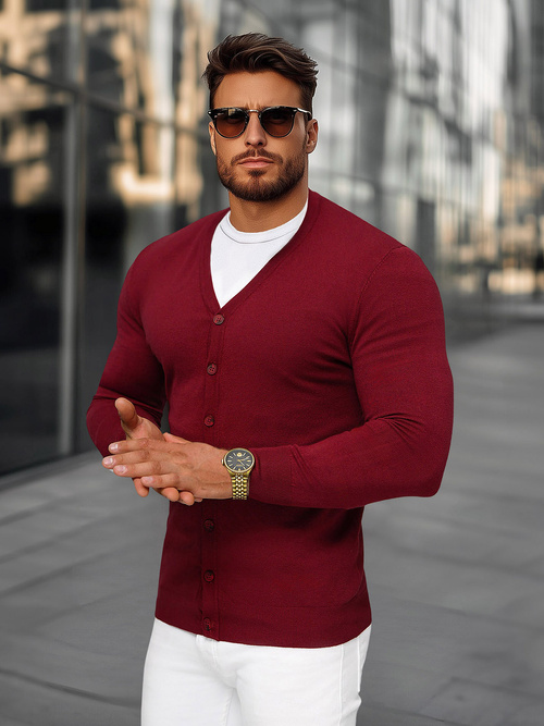 Sweter męski rozpinany bordowy OZONEE NB/MM6006/7Z