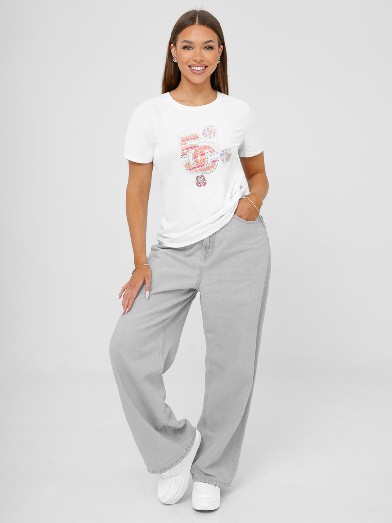 T-shirt damski z nadrukiem biały OZONEE JS/95T2552/1