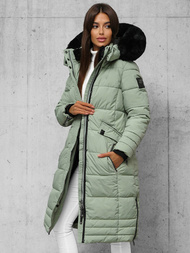 Kurtka zimowa damska długa pikowana miętowa OZONEE O/W377