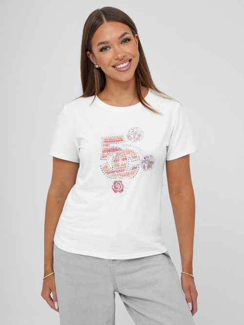 T-shirt damski z nadrukiem biały OZONEE JS/95T2552/1