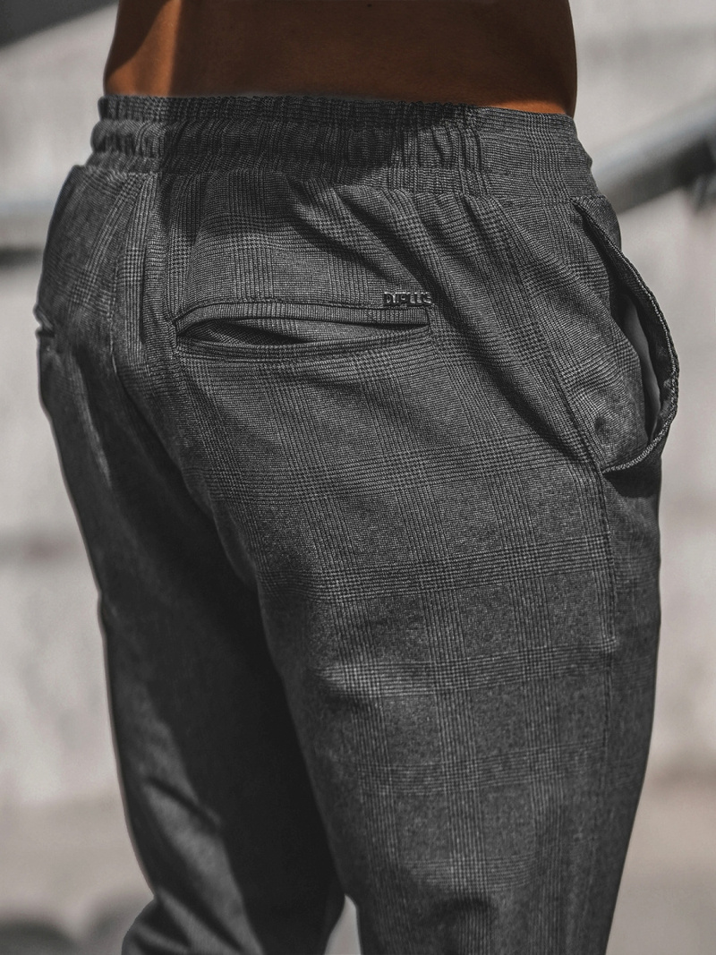 Spodnie męskie chino joggery w kratę grafitowe OZONEE DJ/2294/22Z