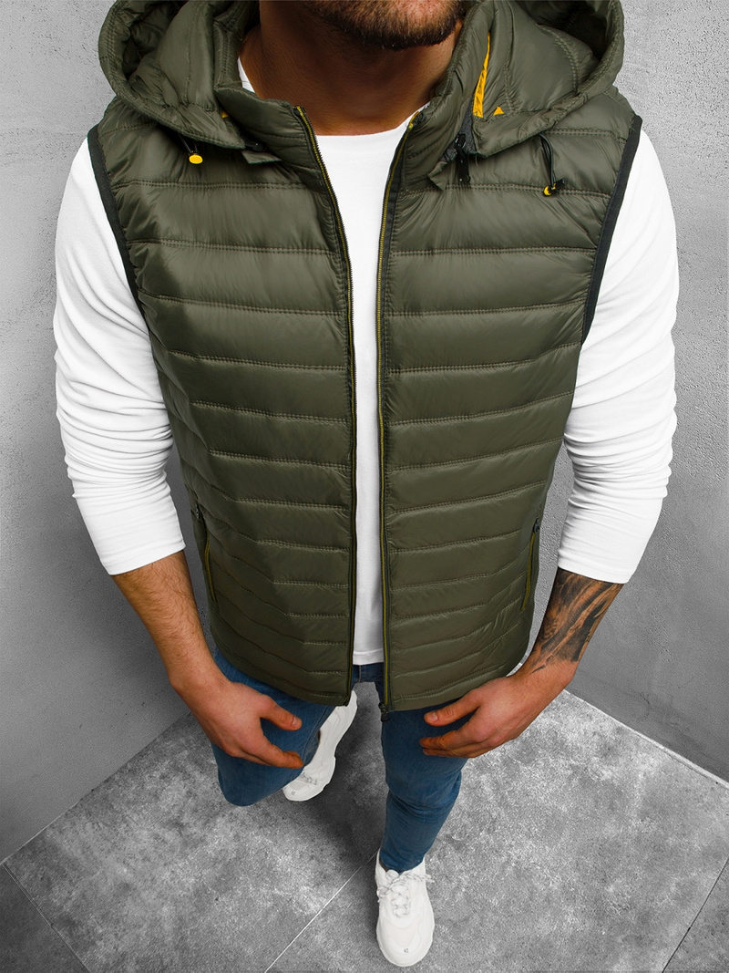 Kamizelka męska pikowana z kapturem zielona OZONEE N/7108/3