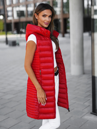 Kamizelka damska długa pikowana czerwona OZONEE JS/16M9113/270