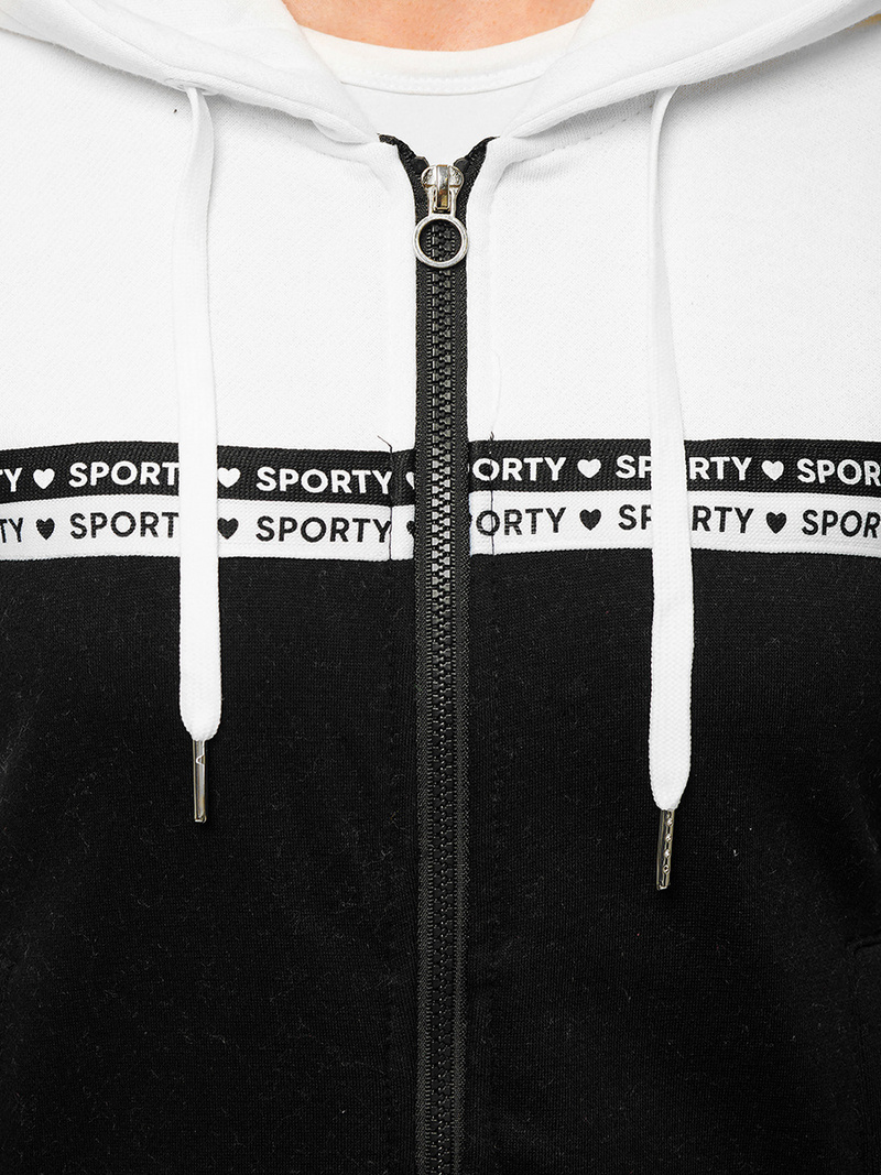 Bluza z kapturem rozpinana damska biało-czarna OZONEE JS/B26044