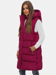 Kamizelka damska długa pikowana z kapturem bordowa OZONEE O/81276