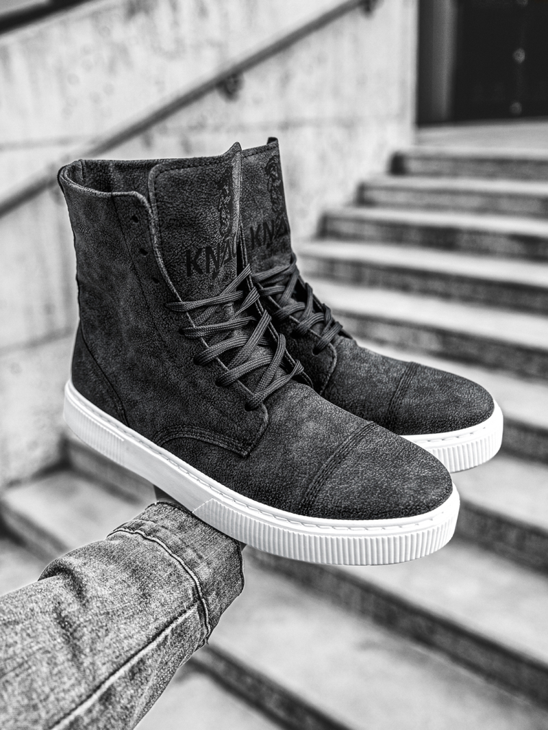 Sneakersy wysokie grafitowe OZONEE KN/022