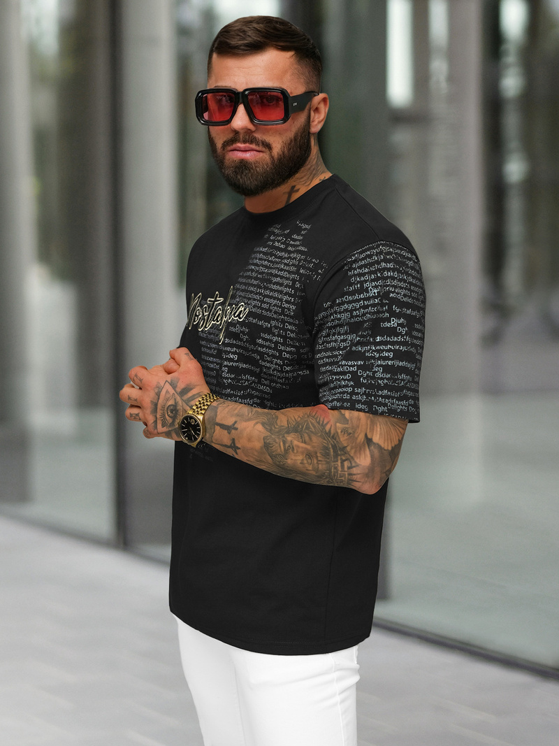 T-shirt męski loose fit czarny OZONEE O/YN2/631