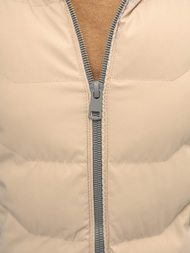 Kamizelka damska długa pikowana z kapturem beżowa OZONEE N/7042