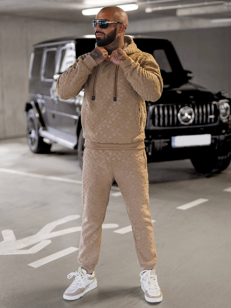 Komplet dresowy męski welurowy beżowy OZONEE O/3C390