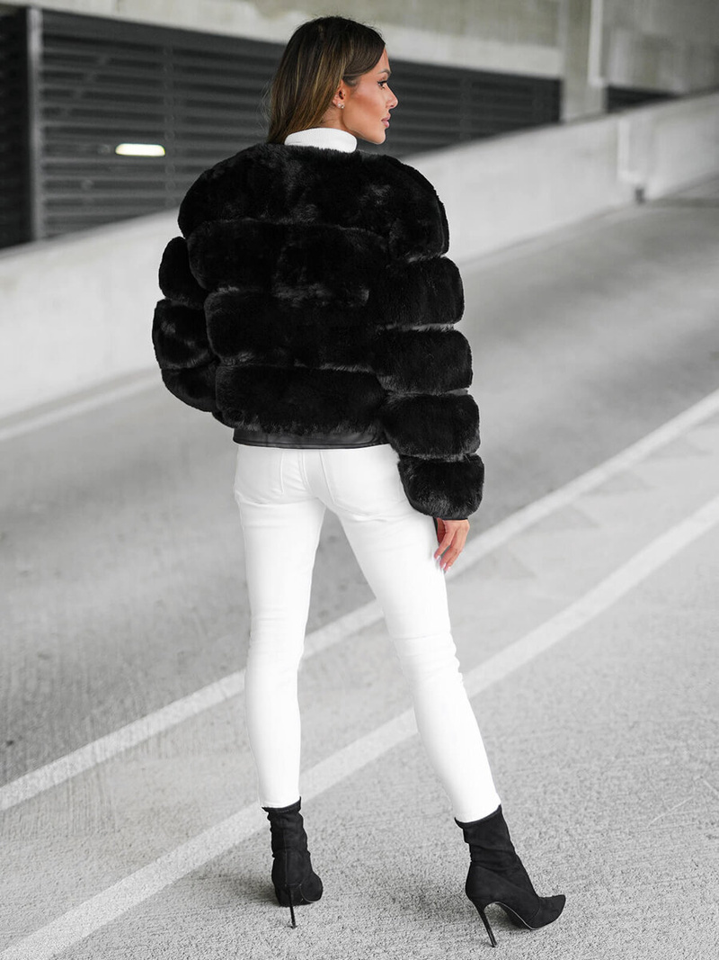 Kurtka zimowa damska z futerkiem czarna OZONEE JS/11Z8080Z