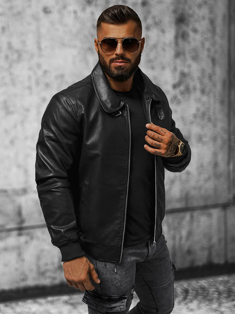 Куртка шкіряна чоловіча Чорна OZONEE JB/JP1178Z