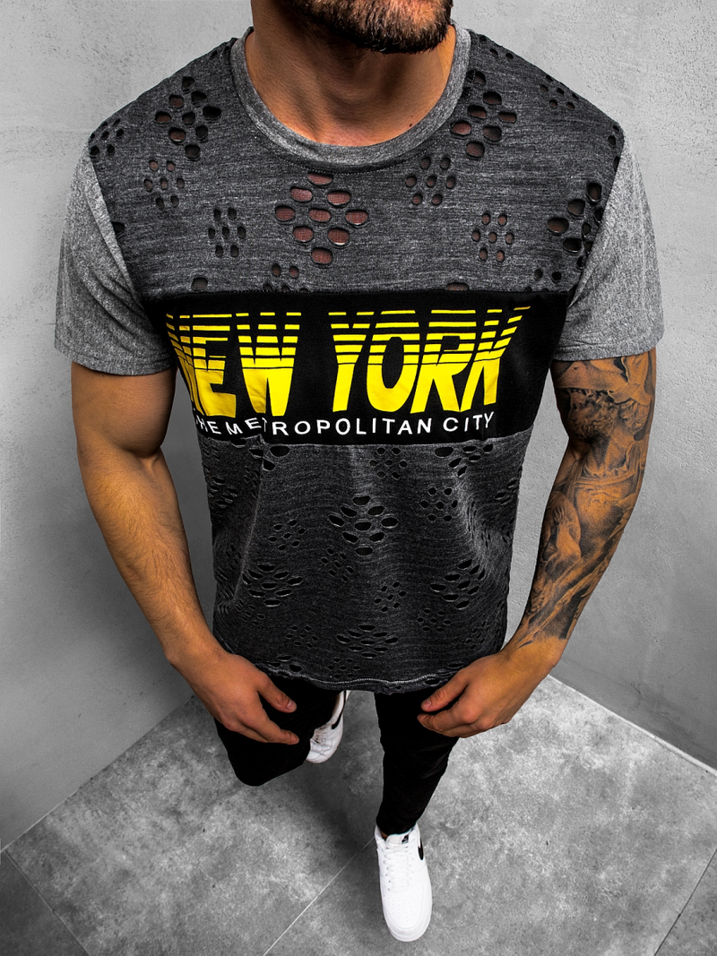T-Shirt męski z nadrukiem grafitowy OZONEE JS/KS2082Z
