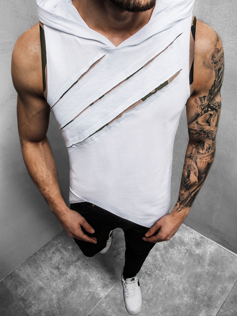 T-Shirt z kapturem męski biały OZONEE O/1254Z