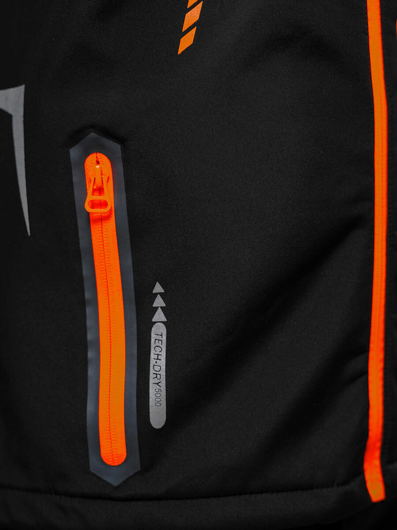 Kurtka softshell męska z kapturem czarno-pomarańczowa OZONEE JS/HH025/1AZ