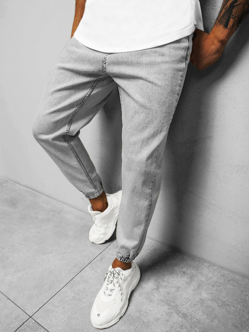 Spodnie jeansowe joggery męskie szare OZONEE DP/780