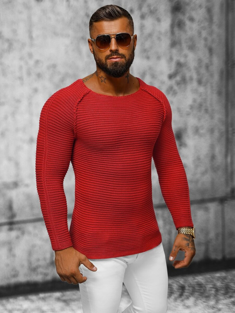 Sweter męski czerwony OZONEE L/1442Z