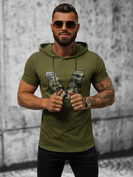 T-shirt męski z kapturem zielony OZONEE JS/8T965