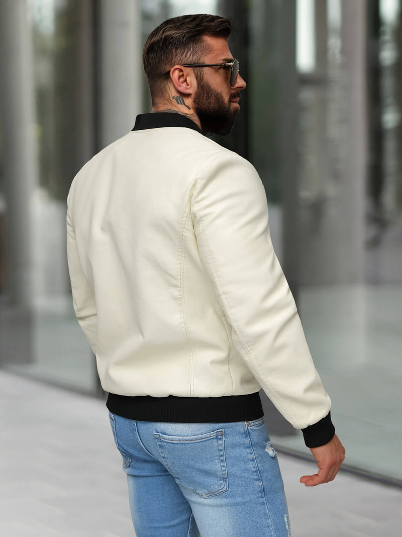 Kurtka skórzana męska bomberka ecru OZONEE JS/11Z8107