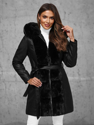 Kurtka zimowa skórzana damska z futerkiem czarna OZONEE JS/11Z8059