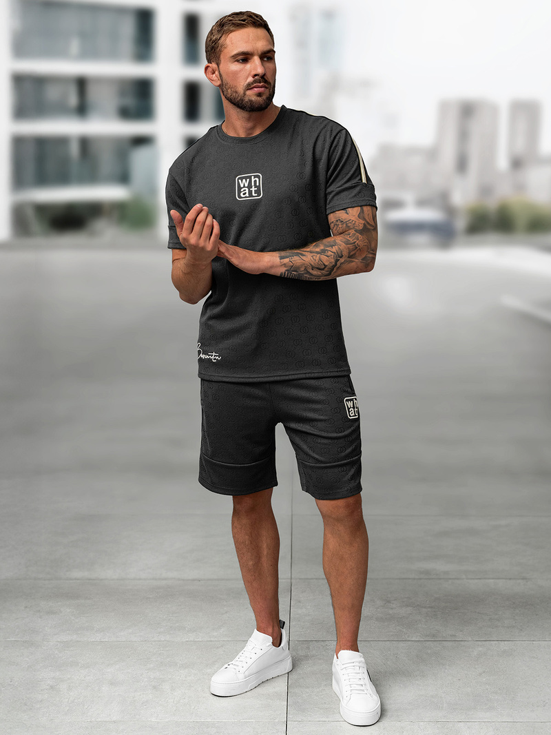 Komplet dresowy męski krótki ciemno-grafitowy OZONEE O/QQ1621AB