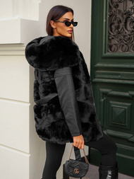 Kurtka zimowa damska z futerkiem czarna OZONEE JS/11Z8090Z