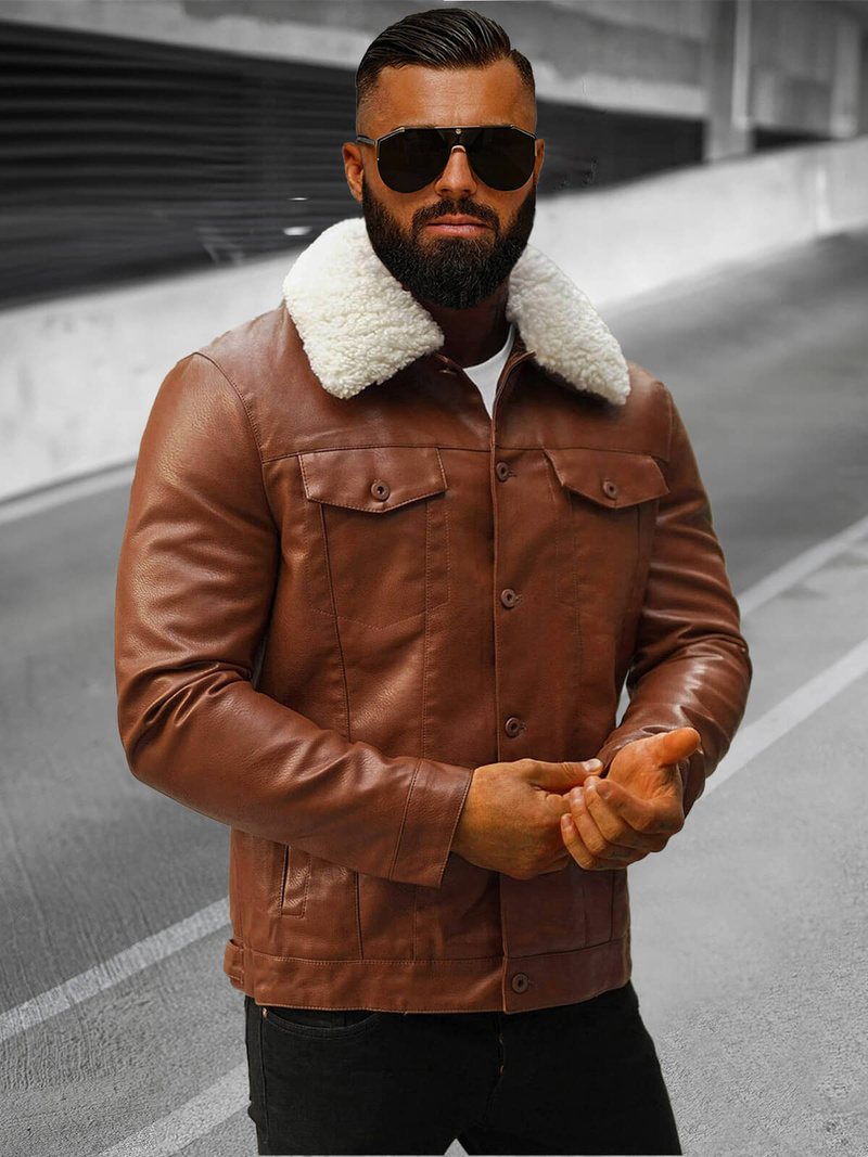 Kurtka skórzana męska camelowa OZONEE O/8830/3