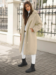 Płaszcz zimowy damski polarowy ecru OZONEE O/Z01Z