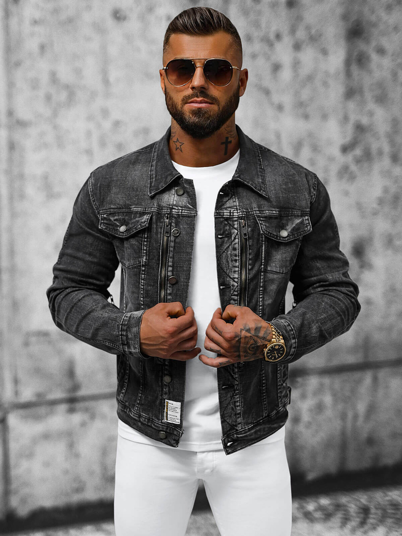 Kurtka męska jeansowa czarna OZONEE NB/MJ508NZ