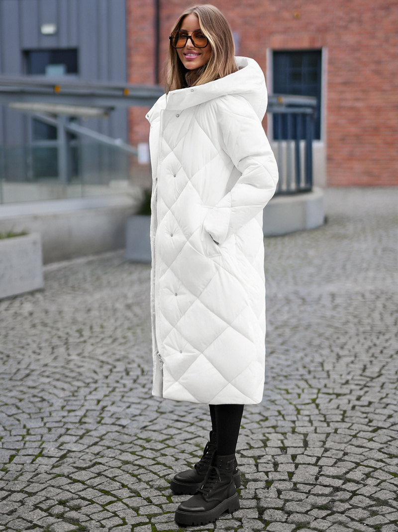 Kurtka zimowa damska długa pikowana biała OZONEE JS/5M3173/281Z
