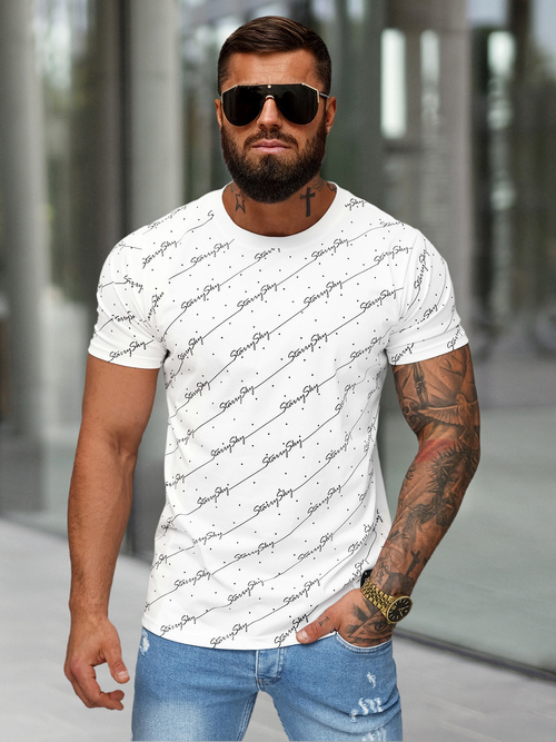 T-shirt męski slim fit biały OZONEE O/QQ1323