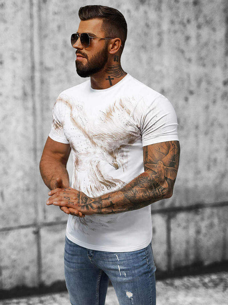 T-shirt męski slim fit biały OZONEE NB/MT3039