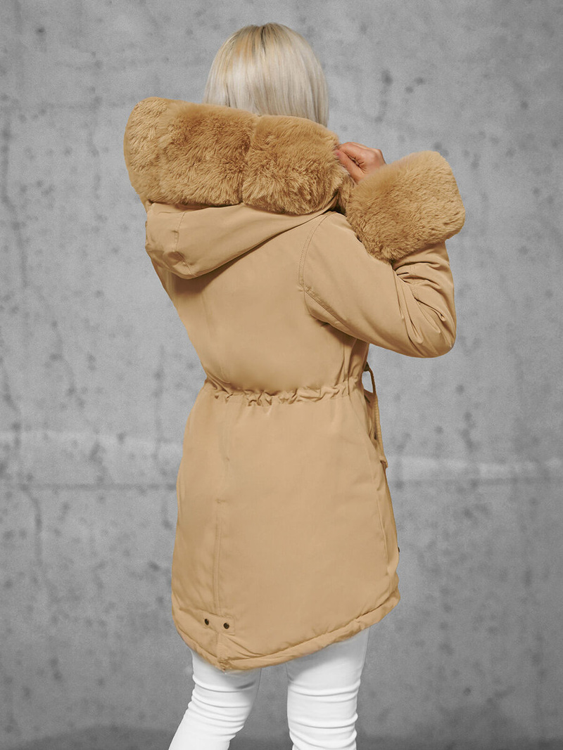 Kurtka zimowa damska z futerkiem beżowa OZONEE JS/16M9062/62Z