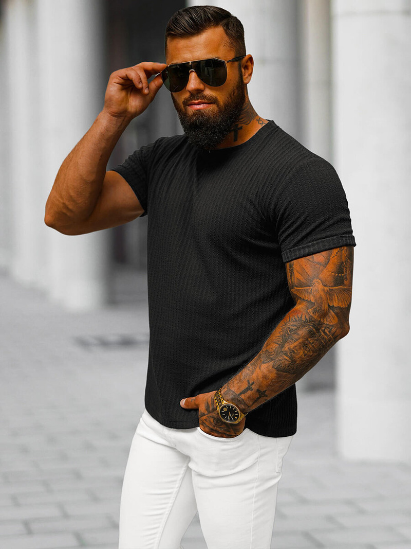 T-shirt męski czarny OZONEE O/7766T