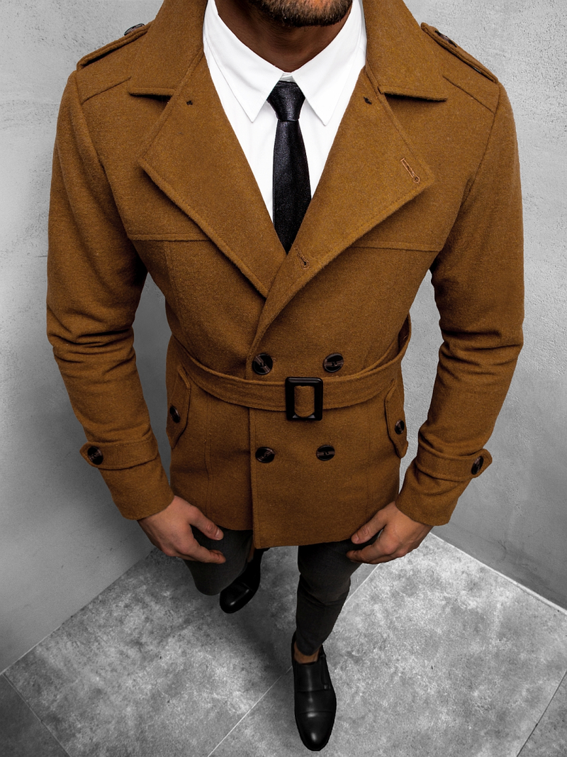 Płaszcz męski z pagonami camelowy OZONEE O/5627