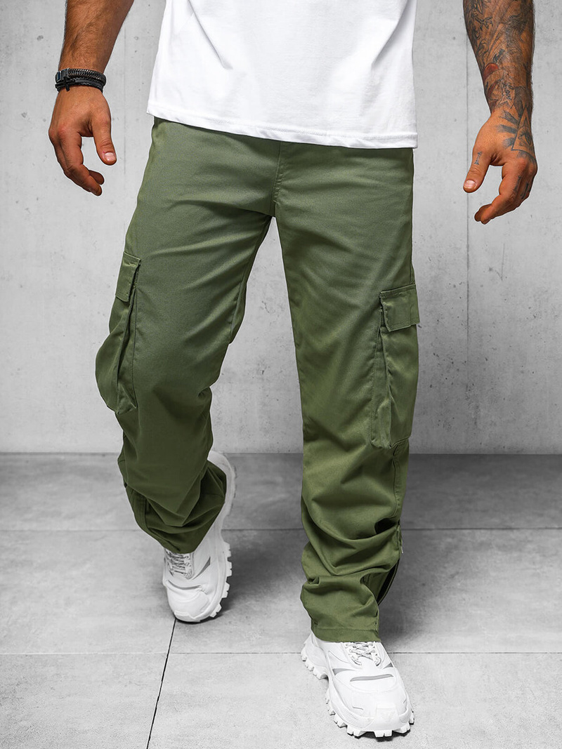 Spodnie męskie cargo wide leg khaki OZONEE O/G3016Z