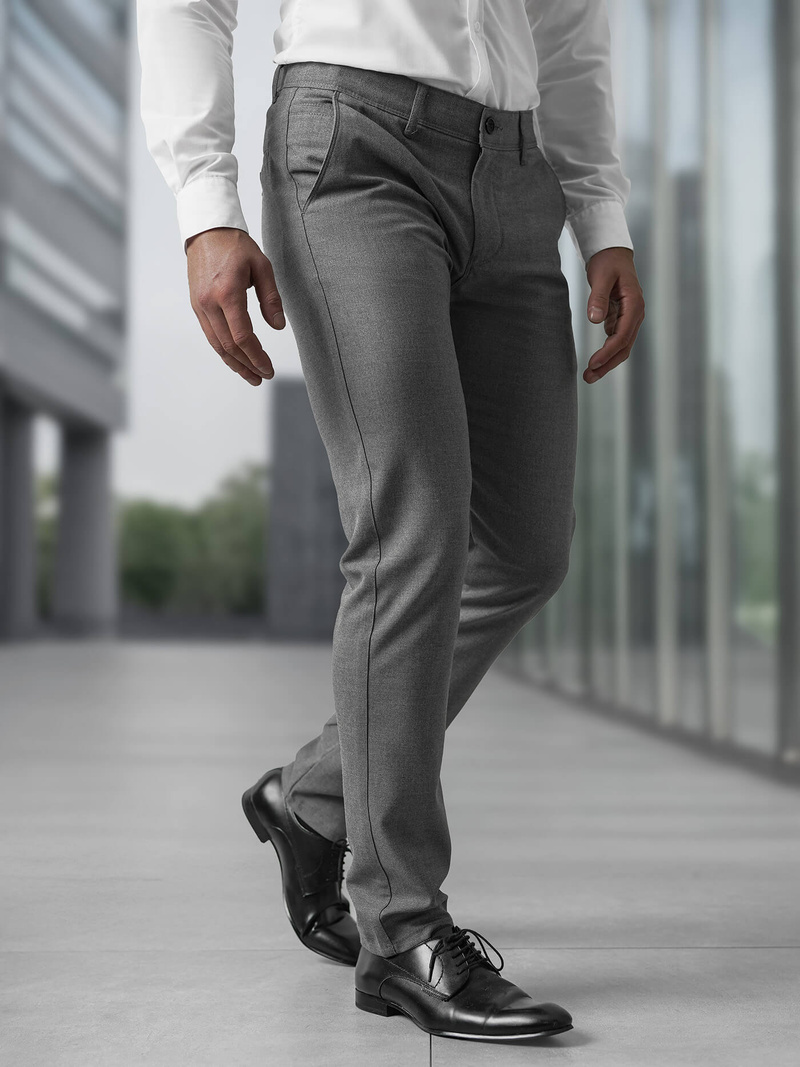 Spodnie męskie chino materiałowe ciemno-szare OZONEE V/6545