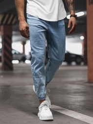 Spodnie jeansowe joggery męskie jasno-niebieskie OZONEE DP/780Z