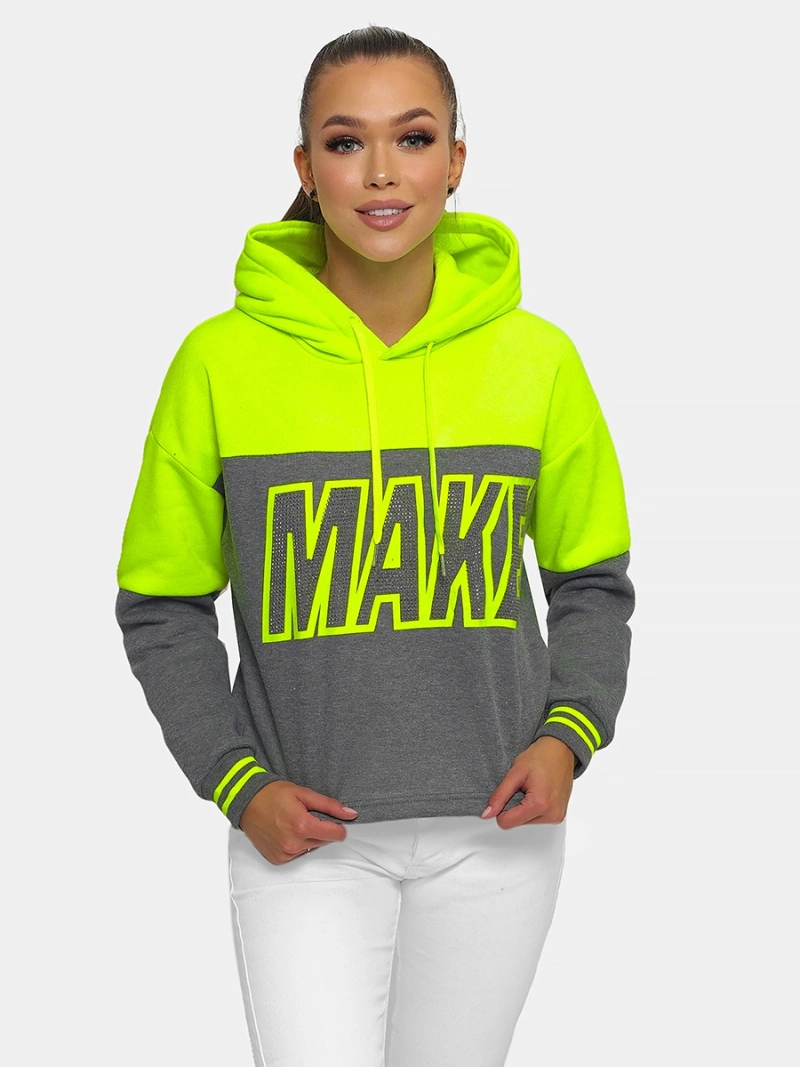Bluza z kapturem damska zielono-neonowa OZONEE JS/B26024