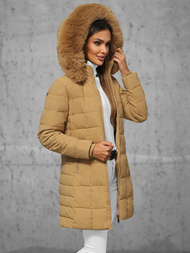 Kurtka zimowa damska długa z futerkiem beżowa OZONEE JS/16M9119/62