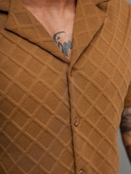 Koszula męska z krótkim rękawem brązowa OZONEE O/B2257